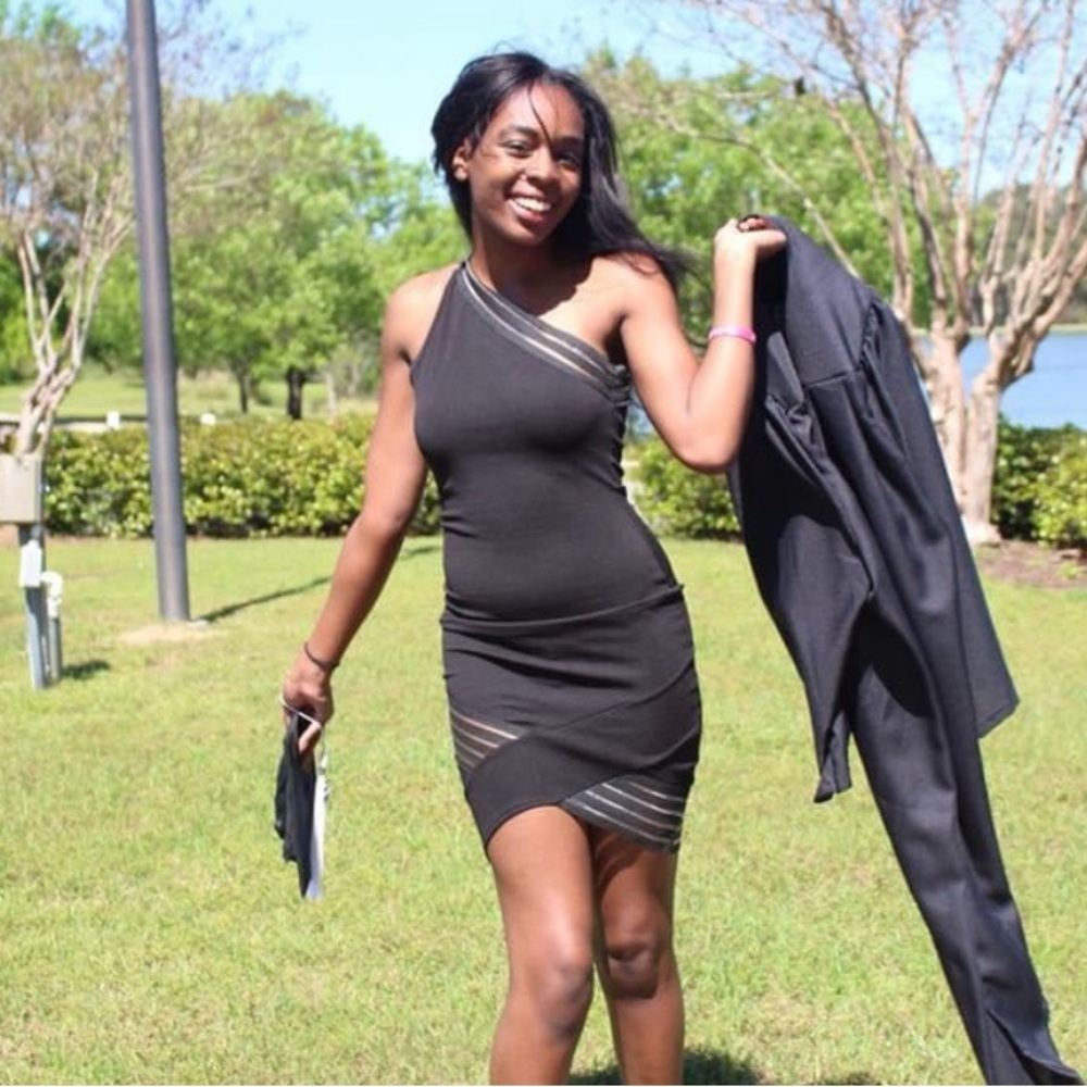 Charlotte Russe Black One-Shoulder Dress with Silver Accents